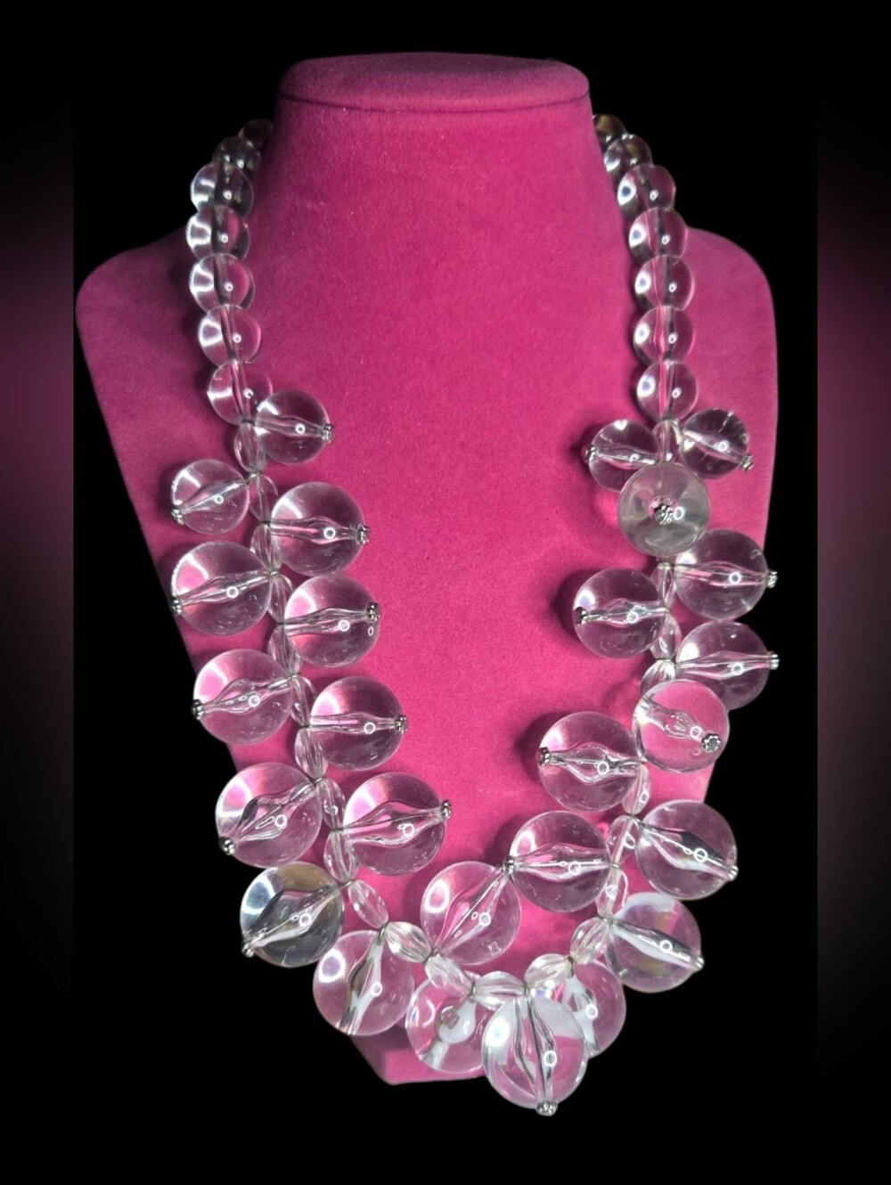 Vintage Double Strand Clear Bubble Lucite Statement Necklace